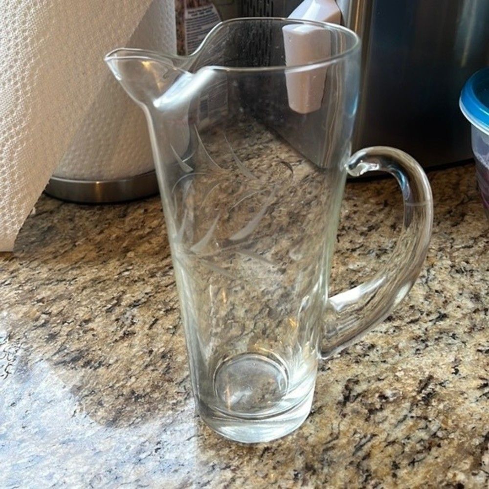 Vintage etched glass Pitcher